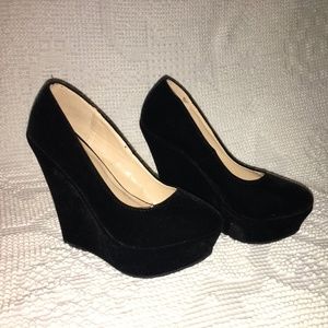 Black Velvet Wedge Heels